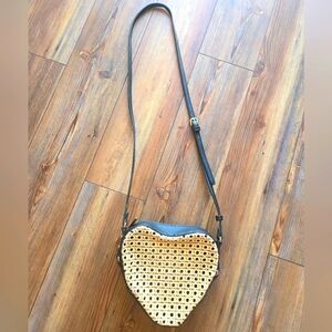 MALI-LILI Heart-Shaped Woven Crossbody Bag - Black and Tan